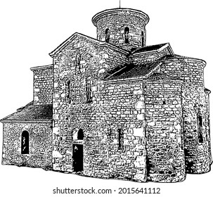 Vector black and white image of the building of the Christian Orthodox Church