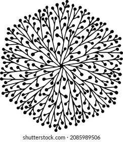 imagen vectorial en blanco y negro de un copo de nieve fantástico para el diseño invernal, compuesto por ramas delgadas estilizadas con bayas pequeñas