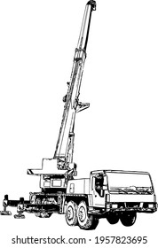 Vector black and white image of an industrial truck crane
