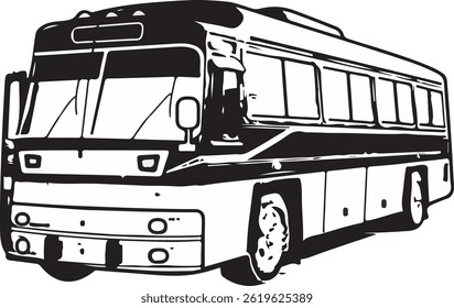 Vector black and white image of industrial BUS transportation