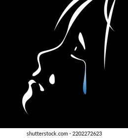 vector black and white image light and shadow face of a child with a tear flowing down his cheek. victim of violence, domestic violence, abuse, harassment. stop child abuse. social poster, print.