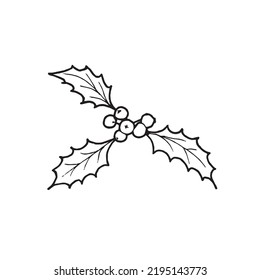 imagen vectorial en blanco y negro de la decoración de Año Nuevo, bayas y hojas huecas, libro de colorear, para etiqueta, pegatina, postal, deseo, icono