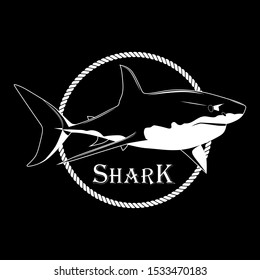 Vector black and white image of a shark. image on a black background.