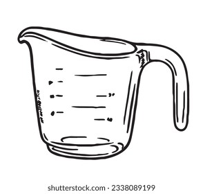 vector black and white image in sketch style measuring jug for the kitchen