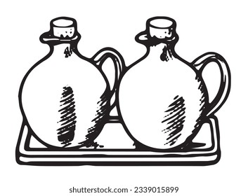 vector black and white image in sketch style set for sauces for kitchen life