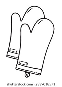 vector black and white image in sketch style potholders - mittens for kitchen life