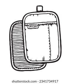 vector black and white image in a sketch style of potholders for kitchen life