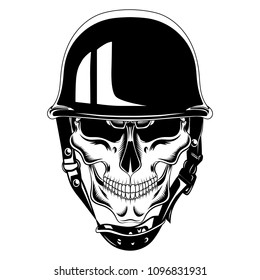 Vector black and white image skull in helmet
