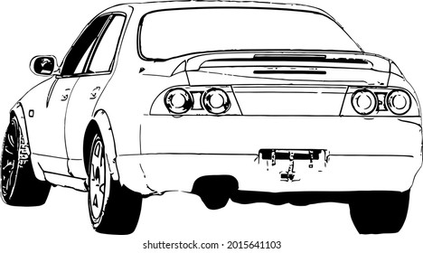 Imagen vectorial en blanco y negro de los coches de carreras afinados para carreras y deriva