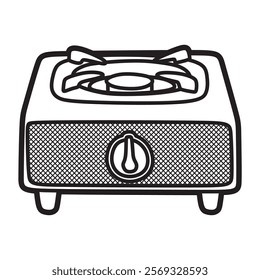 vector black and white images, line art, simple single burner gas stove