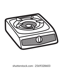 vector black and white images, line art, front view single burner gas stove