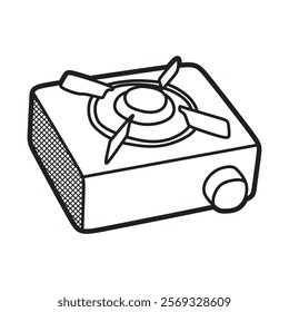 vector black and white images, line art, small portable single burner gas stove