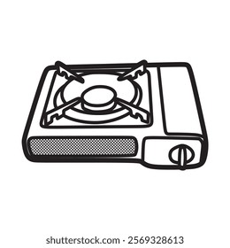 vector black and white images, line art, portable single burner gas stove