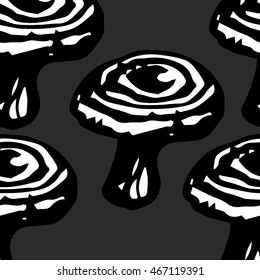 Vector black and white ink seamless pattern with artistically drawn mushrooms. Modern illustration. Can be used for wallpaper, pattern fills, web page, surface textures, textile print, wrapping paper.