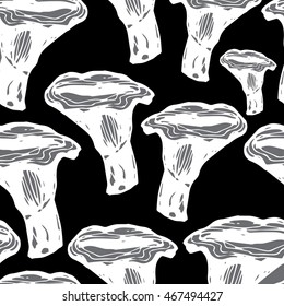 Vector black and white ink seamless pattern with artistically drawn mushrooms. Modern illustration. Can be used for wallpaper, pattern fills, web page, surface textures, textile print, wrapping paper.