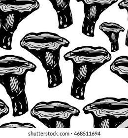 Vector black and white ink seamless pattern with artistically drawn mushrooms. Modern illustration. Can be used for wallpaper, pattern fills, web page, surface textures, textile print, wrapping paper.