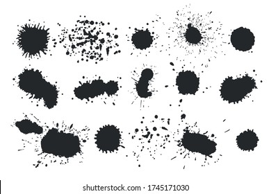 Vector black and white ink splash, blot and brush stroke, spot, spray, smudge, spatter, splatter, drip, drop, ink blob brush, paint spot, spray, smudge Grunge textured elements for design, background.