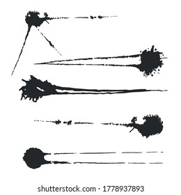 Vector black and white ink splash, blot and brush stroke, spot, spray, smudge, spatter, splatter, drip, drop, ink blob brush, paint spot, spray, smudge Grunge textured elements for design, background.