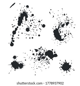 Vector black and white ink splash, blot and brush stroke, spot, spray, smudge, spatter, splatter, drip, drop, ink blob brush, paint spot, spray, smudge Grunge textured elements for design, background.