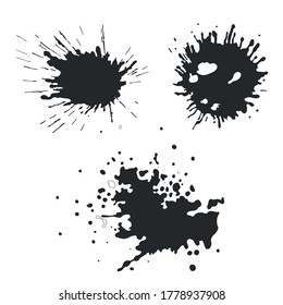 Tiras de tinta negra y blanca vectora, trazo de mancha y pincel, mancha, pulverización, mancha, salpicador, salpicadura, goteo, gota, pincel de mancha de tinta, mancha de pintura, pulverización, mancha de mancha Grunge texturizado para diseño, fondo.