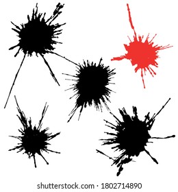 Vector black and white ink splash, blot and brush stroke spot spray smudge, spatter, splatter, drip, drop, ink blob brush, paint spot, spray, smudge smears Grunge textured elements design background