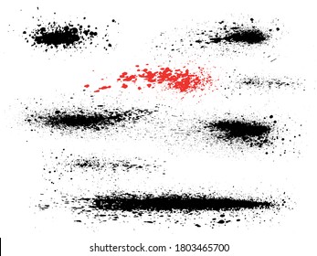 Vector black and white ink splash, blot and brush stroke spot spray smudge, spatter, splatter, drip, drop, ink blob brush, paint spot, spray, smudge smears Grunge textured elements design background