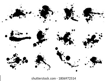 Vector black and white ink splash, blot and brush stroke, spot, spray, smudge, spatter, splatter, drip, drop, ink blob, smears Dirty paint blots, drops Grunge textured elements for design, background.