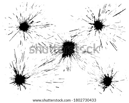 Vector black and white ink splash, blot and brush stroke spot spray smudge, spatter, splatter, drip, drop, ink blob brush, paint spot, spray, smudge smears Grunge textured elements design background