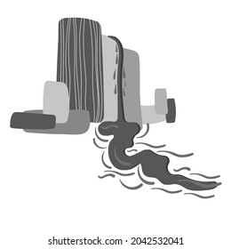 Vector black and white isolated design of night abstract landscape of a waterfall. Lined illustration on white background. Perfect for cards, postcards, advertisements, stickers, badges.