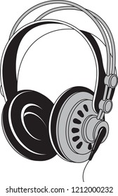 Vector black and white isolated illustration of headphones acoustic device.