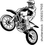 vector of black and white jumping racer riding the motocross