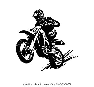 vector de corredor de salto blanco y negro que monta la silueta de icono del logotipo motocross