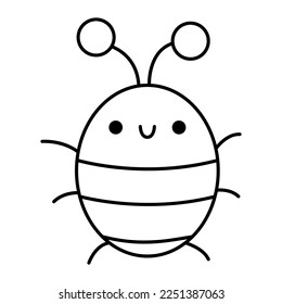 Vector black and white kawaii brown bug icon for kids. Cute line smiling beetle illustration or coloring page. Funny cartoon character. Adorable insect clipart
