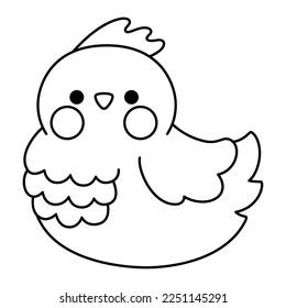 Vector black and white kawaii hen icon for kids. Cute line animal illustration or coloring page. Funny cartoon character. Adorable chicken clipart
