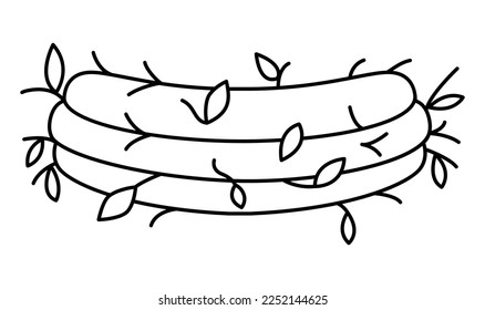 Vector black and white kawaii nest line icon isolated on white background. Spring, Easter or farm funny illustration or coloring page. Cute cartoon bird sit clipart
