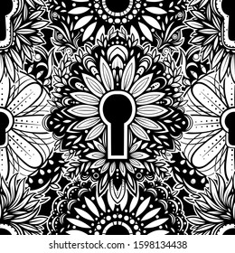 Vector Black and White Keyhole Seamless Pattern