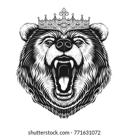 Vector Black And White King Bear Illustration