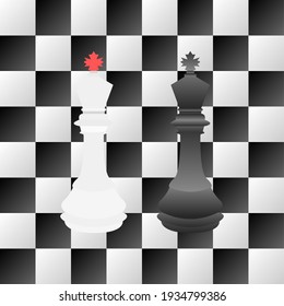 Vector of black and white king chess on chess board.