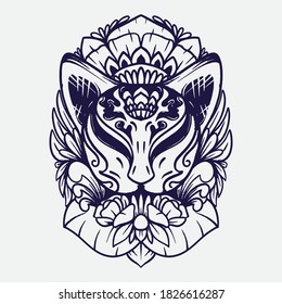 vector black and white kitsune mask illustration