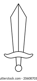 Icono vector de la espada de caballero blanco y negro. Tejido de cuento de hadas. Espada de soldado de cuento de hadas. Ilustración de arma medieval o página de color
