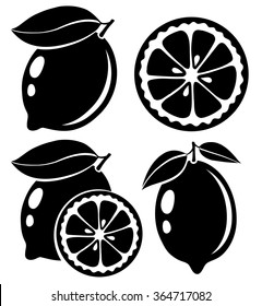 Vector black and white lemons. Black and white lemon fruits isolated on white background, collection of vector illustration