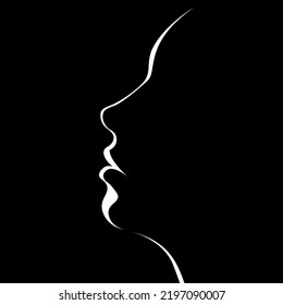 vector black and white light and shadow isolated image. profile of a beautiful female face formed by a shadow. useful for poster, logo, print, web, graphic design, advertising of beauty treatments