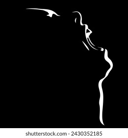 vector black and white light and shadow isolated illustration of a screaming man's face formed by shadow. profile of a man, cry of despair, pain, depression, mental health and emotional problems, PTSD