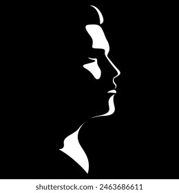 vector black and white light and shadow isolated image of male face formed by shadow. severe male profile. useful for men's products advertising, barbershop, men's clothing stores, logo, print, poster