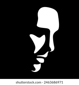 vector black and white light and shadow isolated illustration of a beautiful female face. useful for products for women, beauty salons, decorative and skin care cosmetics, logo, print, poster, design