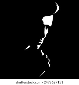 vector black and white light and shadow isolated image of male face formed by shadow. severe male profile. useful for men's products advertising, barbershop, men's clothing stores, logo, print, poster