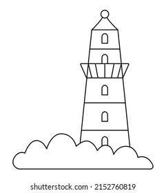 Vector black and white lighthouse icon. Outline light house illustration isolated on white background. Sea beacon line picture or coloring page
