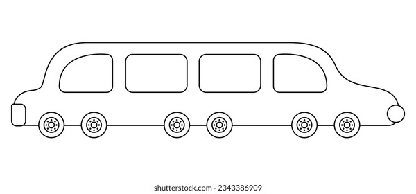 Vector black and white limousine car. Funny line automobile for kids. Cute vehicle clip art. Retro transport icon or coloring page isolated on white background
