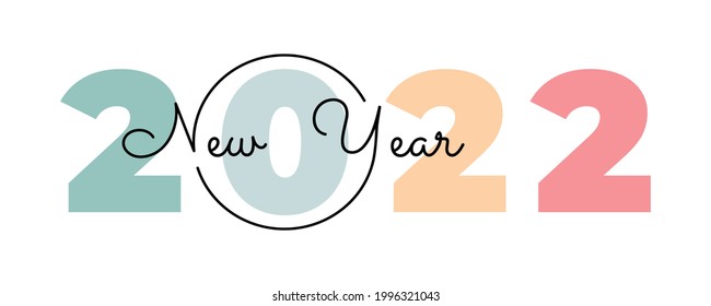 Vector black and white lines lying on multicolored numbers 2022 for poster, brochure, banner, ticket. Numbers and handwritten letters isolated on white background. Happy new year 2022. - Shutterstock ID 1996321043