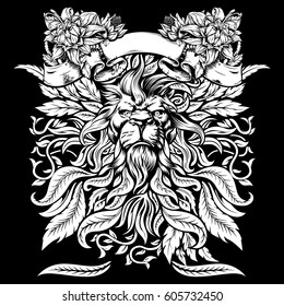 Vector Black and White Lion King Illustration